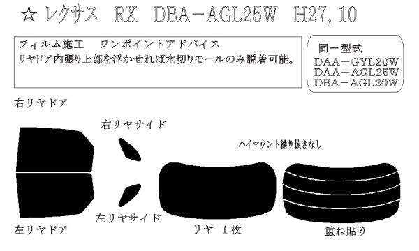 RX 型式: AGL20W/AGL25W/GYL20W/GYL25W 初度登録年月/初度検査年: H27